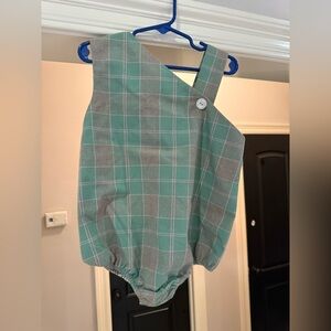 Green Plaid Baby Romper Size 3t- The Beaufort Bonnet Company